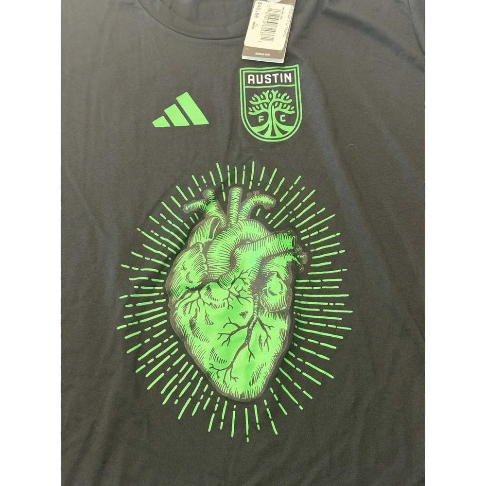 Adidas Austin FC Heart Graphic Long Sleeve Tee Black HS9281 Mens XL NWT